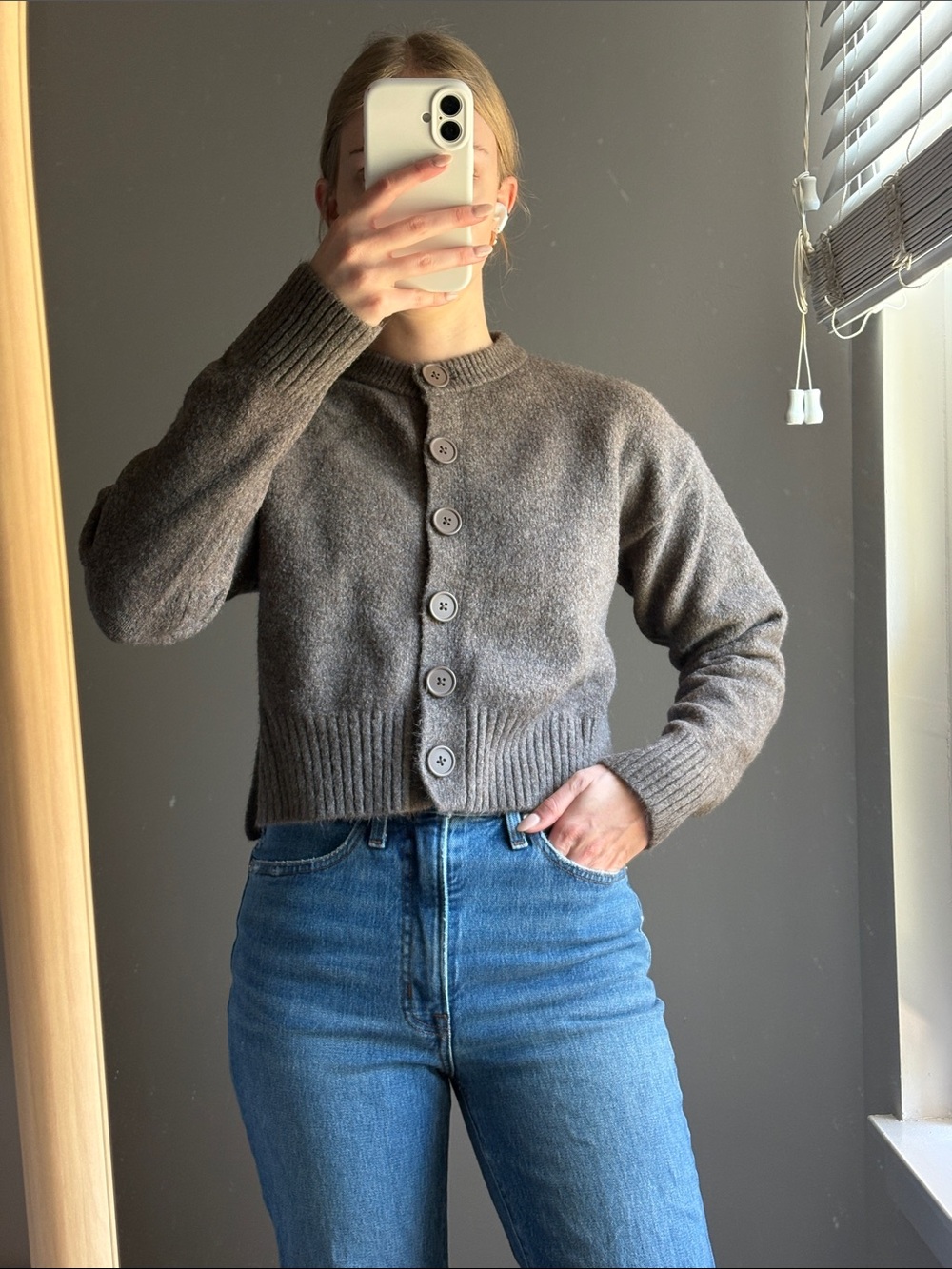 Zara Cropped Brown Button-Front Cardigan